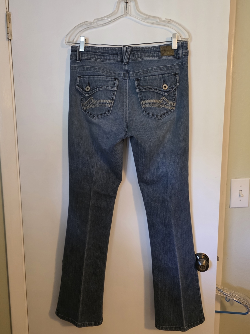 VTG Z Cavaricci Y2K Mid Rise Bootcut Jeans Size 8 Embroidered Flap Pocket Denim